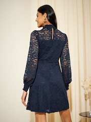 Friends Like These Navy Blue Long Sleeve Lace Mini Dress - Image 4 of 4