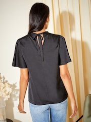 Friends Like These Black Printed Flutter Sleeve Keyhole Blouse - Image 4 of 4
