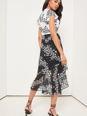 Lipsy Black/White Printed Keyhole Ruffle Fit and Flare Midi Dress - Image 2 of 3