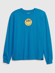 Gap Blue Smiley Organic Cotton Graphic T-Shirt - Image 1 of 1
