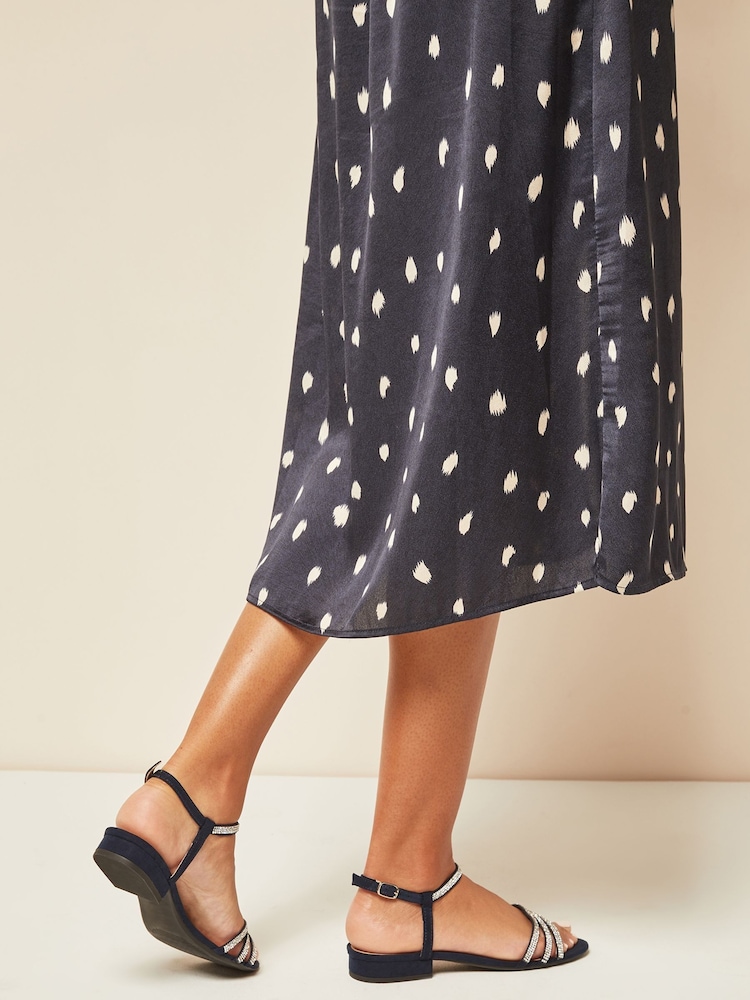 Friends Like These Navy Suedette Wide Fit Occasion Strappy Gem Sandals - Image 4 of 4 Friends Like These Navy Suedette Wide Fit Occasion Strappy Gem Sandals - Image 4 of 4