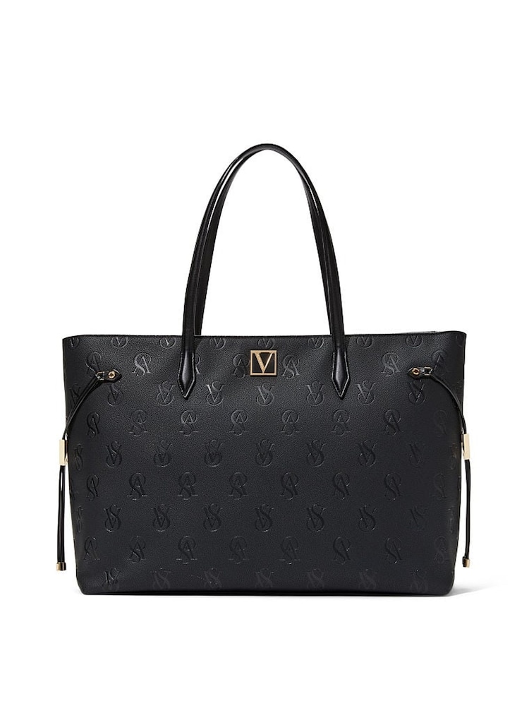 Victoria's Secret Black Embossed Monogram Tote Bag - Image 1 of 1