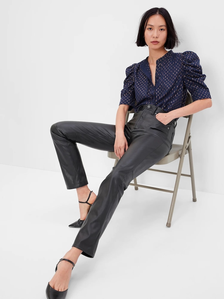 Gap Blue Puff Sleeve Shirt - Image 1 of 3 Gap Blue Puff Sleeve Shirt - Image 1 of 3