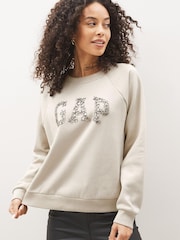 Gap Cream Embellished Logo Crew Neck Sweatshirt - Image 1 of 1