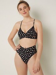Victoria's Secret PINK Pure Black Floral Cross Over Bikini Bottom - Image 1 of 3