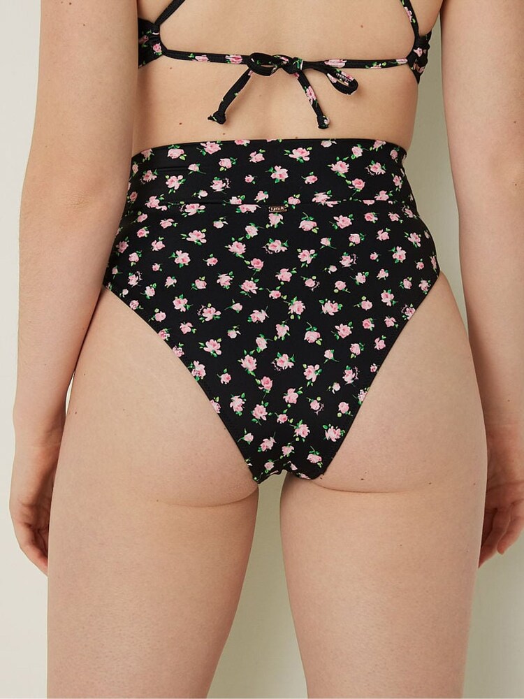 Victoria's Secret PINK Pure Black Floral Cross Over Bikini Bottom - Image 2 of 3