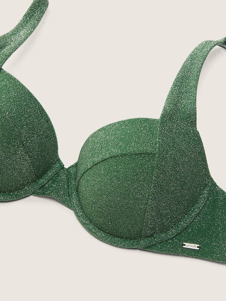 Victoria's Secret PINK Forest Pine Green Push Up Shimmer Bikini Top - Image 4 of 4 Victoria's Secret PINK Forest Pine Green Push Up Shimmer Bikini Top - Image 4 of 4