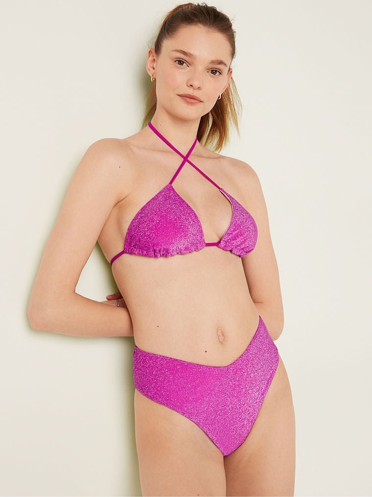 Victoria's Secret PINK Dahlia Magenta Pink Triangle Shimmer Bikini Top - Image 1 of 4