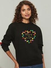 Lipsy Black Womens Christmas Merry And Bright Sweatshirt - Image 1 of 2