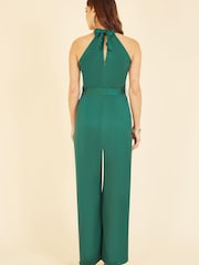 Yumi Emerald Green Satin Halterneck Jumpsuit With Pockets - Image 4 of 5