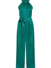 Yumi Emerald Green Satin Halterneck Jumpsuit With Pockets - Image 5 of 5