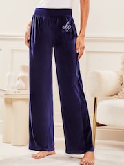 Lipsy Navy Blue Wide Leg Velour Joggers - Image 1 of 4
