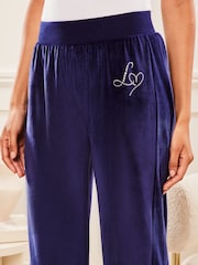 Lipsy Navy Blue Wide Leg Velour Joggers - Image 4 of 4