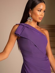 Chi Chi London Purple One Shoulder Wrap Detail Midi Dress - Image 4 of 5