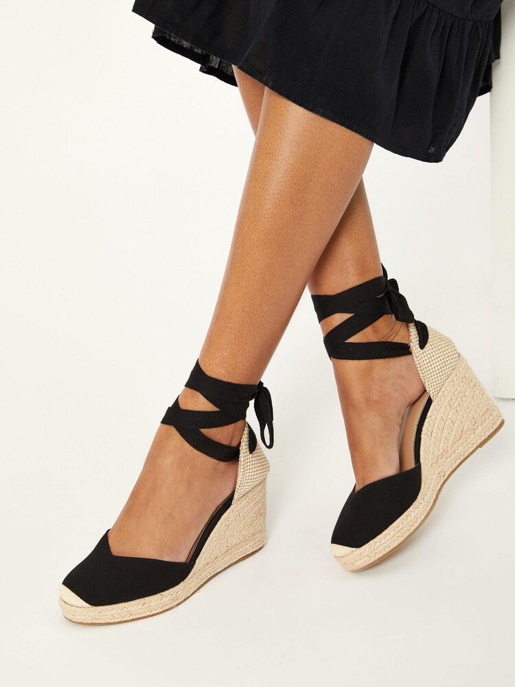 Lipsy Black Regular Fit Closed Toe Ankle Tie Espadrille Wedges Sandal - Image 1 of 3 Lipsy Black Regular Fit Closed Toe Ankle Tie Espadrille Wedges Sandal - Image 1 of 3
