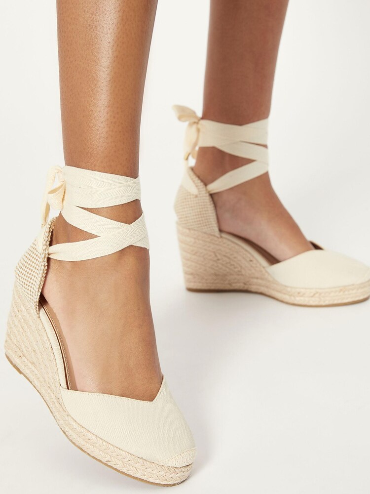 Lipsy Cream Regular Fit Closed Toe Ankle Tie Espadrille Wedges Sandal - Image 2 of 4 Lipsy Cream Regular Fit Closed Toe Ankle Tie Espadrille Wedges Sandal - Image 2 of 4