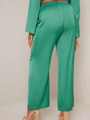 Chi Chi London Emerald Green Satin Wide Leg Elasticated Waist Trousers - Image 2 of 5