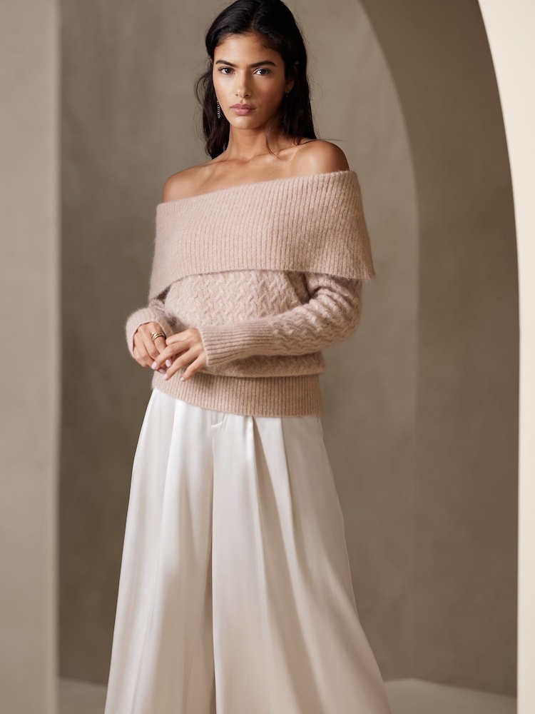 Banana Republic Beige Lustro Off-Shoulder Jumper - Image 1 of 3