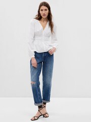 Gap White Puff Sleeve Peplum Top - Image 1 of 1