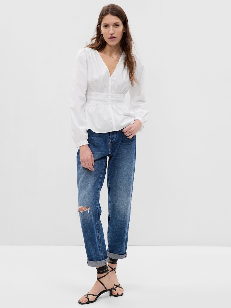 Gap White Puff Sleeve Peplum Top - Image 1 of 1