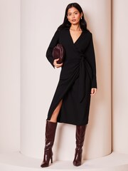 Lipsy Black Long Sleeve Hardware Cuff Wrap Shirt Dress - Image 1 of 4