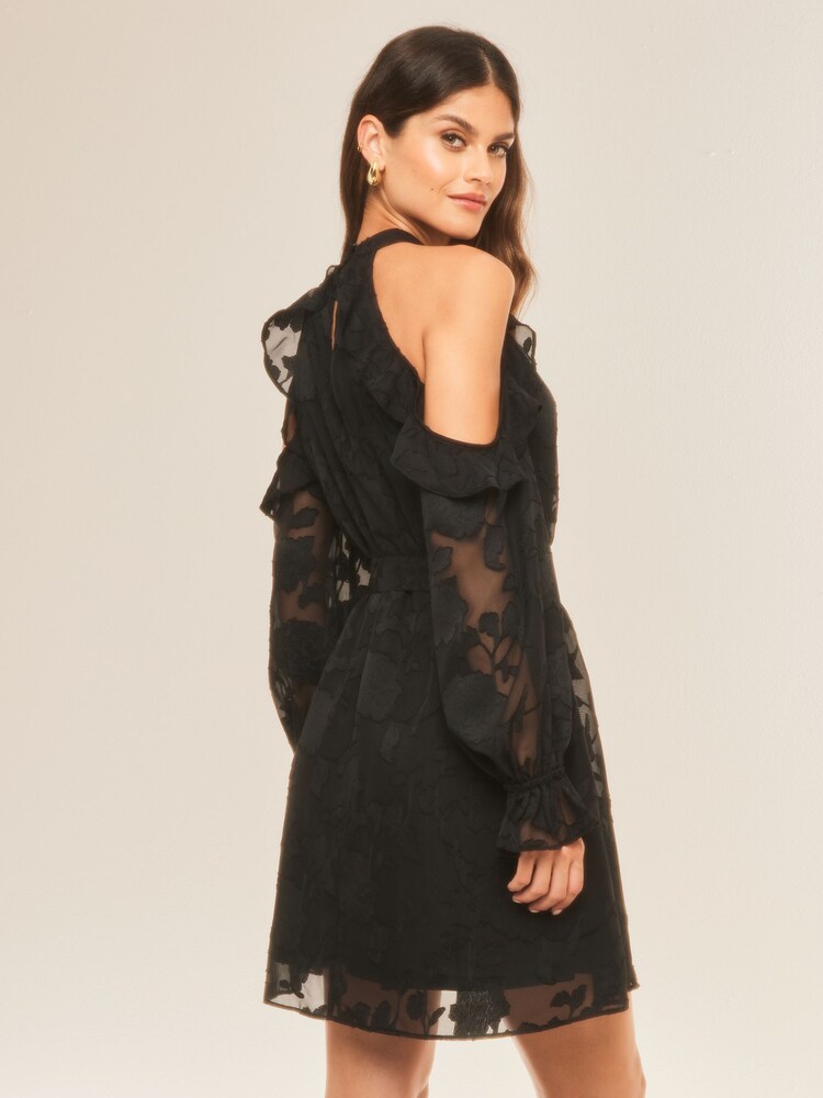 Lipsy Black Cold Shoulder Corsage Mini Dress - Image 2 of 4