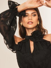 Lipsy Black Cold Shoulder Corsage Mini Dress - Image 4 of 4