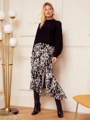 Love & Roses Black/White Animal Printed Ruffle Midi Skirt - Image 1 of 4