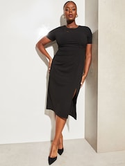 Zwart - Lipsy gerimpelde bodyconjurk met korte mouwen en uitsnijding - Image 1 of 4