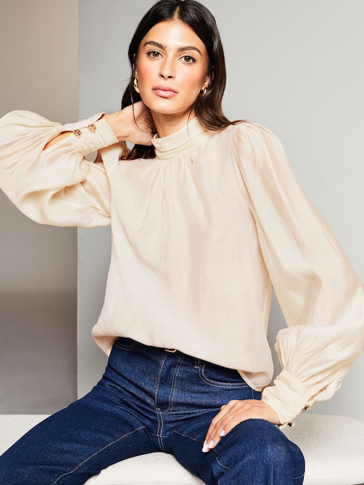 Creme - Lipsy Langärmelige Bluse mit Stehkragen - Bild 1 von 4 Creme - Lipsy Langärmelige Bluse mit Stehkragen - Bild 1 von 4