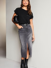 Lipsy Black Stud Round Neck T-Shirt - Image 3 of 4