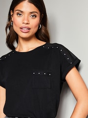 Lipsy Black Stud Round Neck T-Shirt - Image 4 of 4