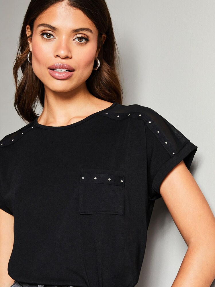 Lipsy Black Stud Round Neck T-Shirt - Image 4 of 4