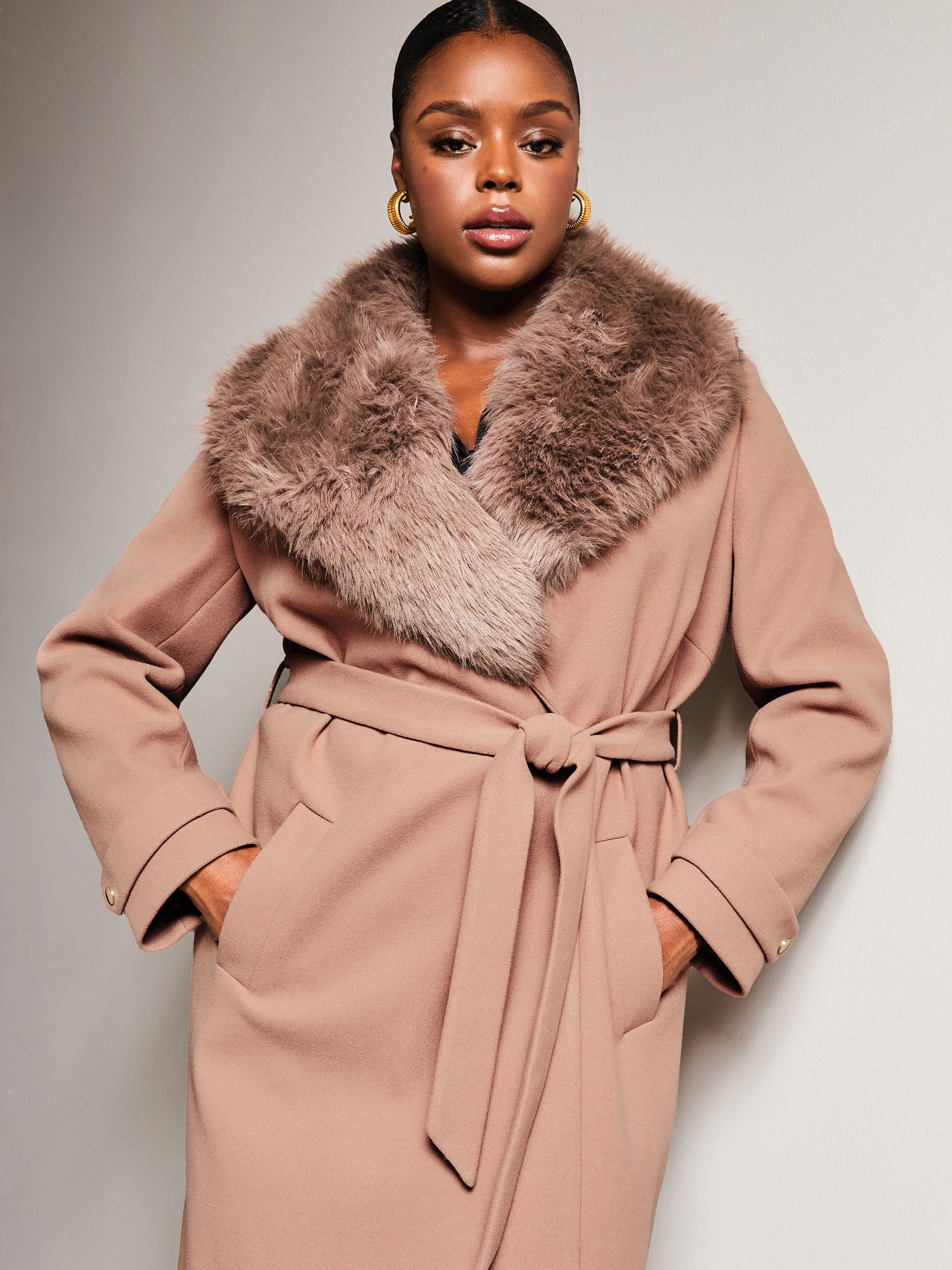 Plus size belted wrap coat sales