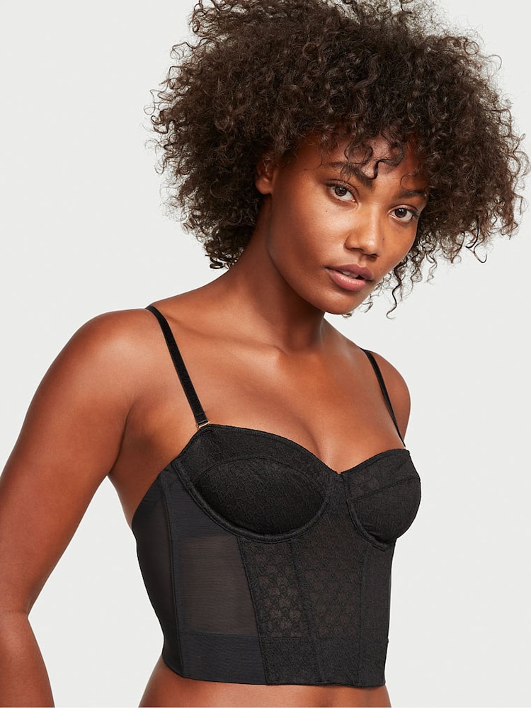 Victoria's Secret Black Archive Monogram Corset Bra Top - Image 1 of 3 Victoria's Secret Black Archive Monogram Corset Bra Top - Image 1 of 3