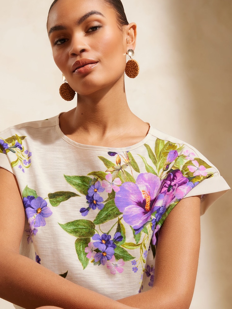 V&A | Love & Roses Ivory White Floral Round Neck Jersey T-Shirt - Image 2 of 4