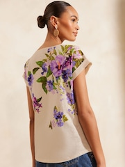 V&A | Love & Roses Ivory White Floral Round Neck Jersey T-Shirt - Image 3 of 4