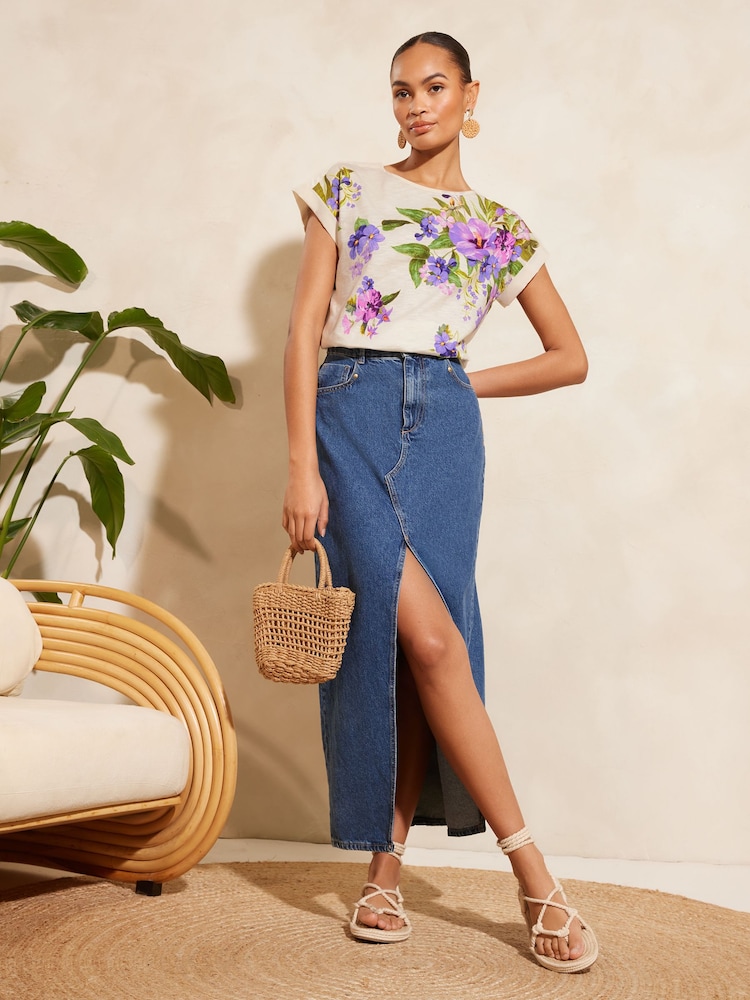 V&A | Love & Roses Ivory White Floral Round Neck Jersey T-Shirt - Image 4 of 4