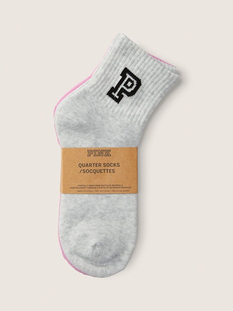 Victoria's Secret PINK Pink bloom and Heather Stone Grey Quarter Sock 2-Pack - Image 1 of 2