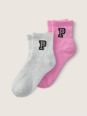 Victoria's Secret PINK Pink bloom and Heather Stone Grey Quarter Sock 2-Pack - Image 2 of 2