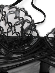 Victoria's Secret Black Shimmer Heart Embroidery Strappy Satin Slip - Image 4 of 4