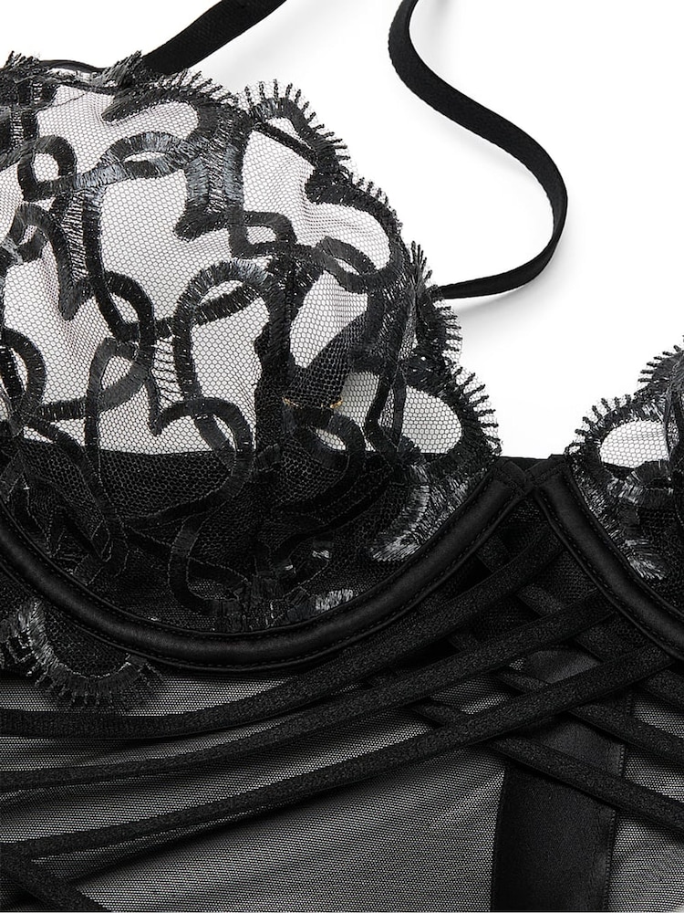 Victoria's Secret Black Shimmer Heart Embroidery Strappy Satin Slip - Image 4 of 4