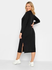 Yours Curve Black Ribbed Collar Dress - Image 3 of 4