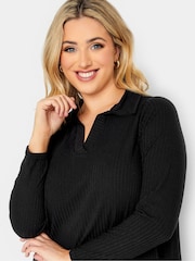 Yours Curve Black Ribbed Collar Dress - Image 4 of 4