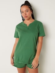 Victoria's Secret PINK Forest Pine Green Cotton ShortSleeve Henley Campus TShirt - Image 1 of 4