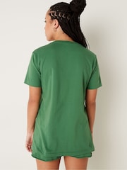 Victoria's Secret PINK Forest Pine Green Cotton ShortSleeve Henley Campus TShirt - Image 2 of 4