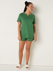 Victoria's Secret PINK Forest Pine Green Cotton ShortSleeve Henley Campus TShirt - Image 3 of 4
