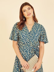 Mela Green Leopard Foil Print Wrap Midi Dress - Image 2 of 4