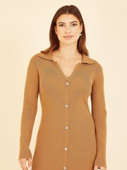 Mela Brown Knitted Shirt Dress - Image 3 of 5