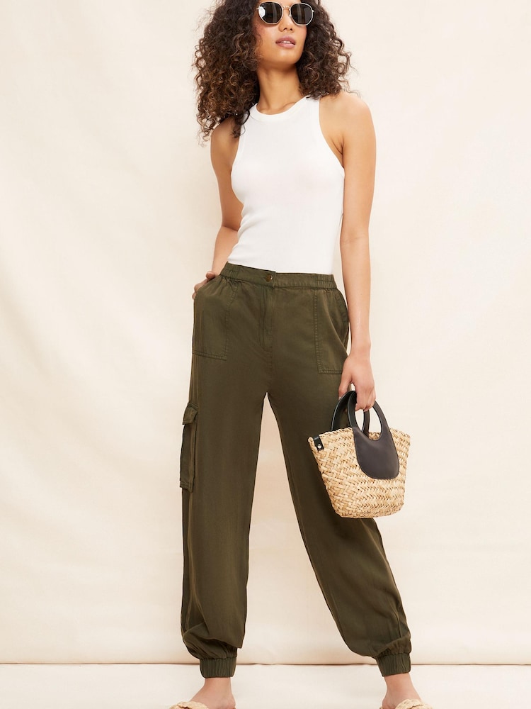 Friends Like These Khaki Green Soft Touch Lyocell Cargo Trousers - Image 2 of 4 Friends Like These Khaki Green Soft Touch Lyocell Cargo Trousers - Image 2 of 4